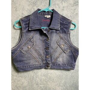 Younique Girls L Denim Vest Blue Jean Trucker Sleeveless Jacket Layering